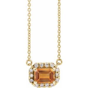 14K Yellow Gold 6x4 mm Natural Citrine & 1/5 CTW Natural Diamond Halo-Style 18" Necklace