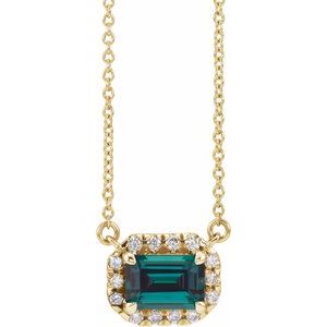 14K Yellow Gold 7x5 mm Lab-Grown Alexandrite & 1/5 CTW Natural Diamond 16" Necklace