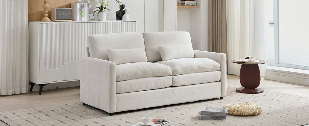 Cozy Upholstered Loveseat Sofa with Double Cushion Design in Beige Chenille, 68.1'
