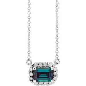 14K White Gold 7x5 mm Lab-Grown Alexandrite & 1/5 CTW Natural Diamond 18" Necklace