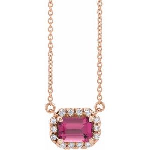 14K Rose Gold 7x5 mm Natural Pink Tourmaline & 1/5 CTW Natural Diamond Halo-Style 16" Necklace