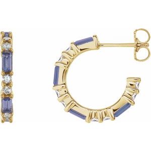 14K Yellow Gold Natural Tanzanite & 1/2 CTW Natural Diamond 17.2 mm Hoop Earrings
