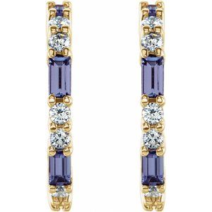14K Yellow Gold Natural Tanzanite & 1/2 CTW Natural Diamond 17.2 mm Hoop Earrings