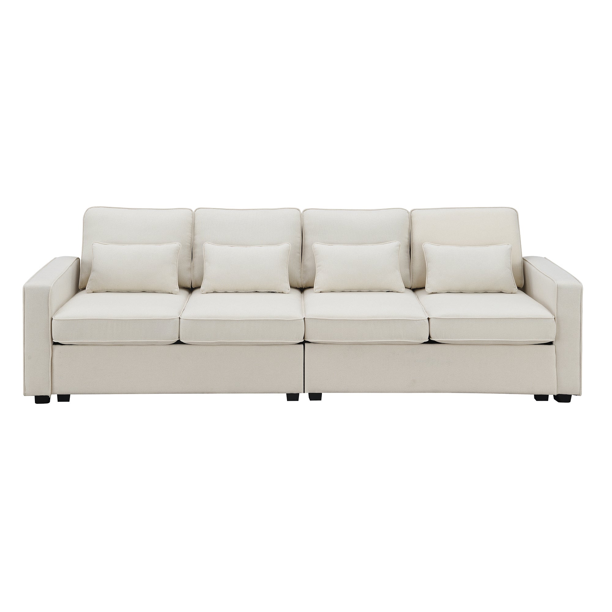 [VIDEO provided] [New] 104' 4-Seater Modern Linen Fabric Sofa with Armrest Pockets and 4 Pillows,Minimalist Style Couch for Living Room, Apartment, Office,3 Colors