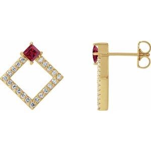 14K Yellow Gold Natural Ruby & 1/3 CTW Natural Diamond Earrings