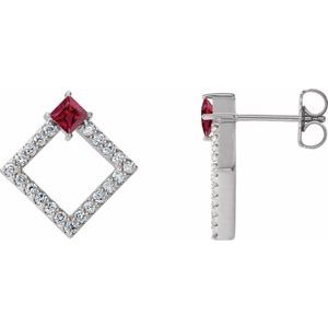 Sterling Silver Natural Ruby & 1/3 CTW Natural Diamond Earrings