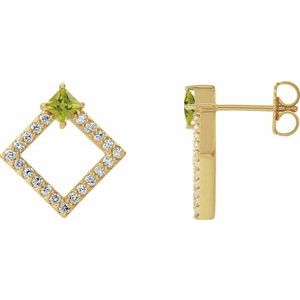 14K Yellow Gold Natural Peridot & 1/3 CTW Natural Diamond Earrings – image 2