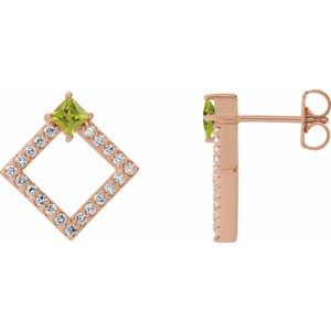 14K Rose Gold Natural Peridot & 1/3 CTW Natural Diamond Earrings