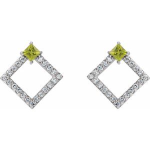 Platinum Natural Peridot & 1/3 CTW Natural Diamond Earrings – image 2