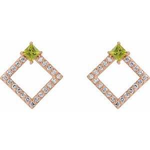 14K Rose Gold Natural Peridot & 1/3 CTW Natural Diamond Earrings – image 2