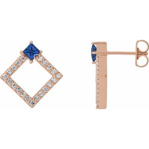 14K Rose Gold Natural Blue Sapphire & 1/3 CTW Natural Diamond Earrings – image 4