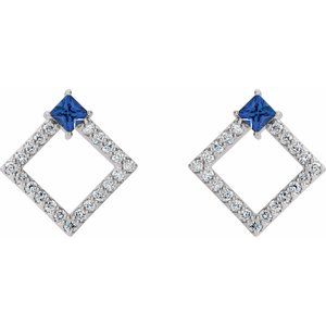 Platinum Natural Blue Sapphire & 1/3 CTW Natural Diamond Earrings – image 2