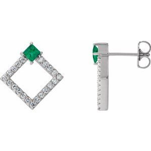 Platinum Natural Emerald & 1/3 CTW Natural Diamond Earrings