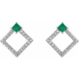 14K White Gold Natural Emerald & 1/3 CTW Natural Diamond Earrings – image 2