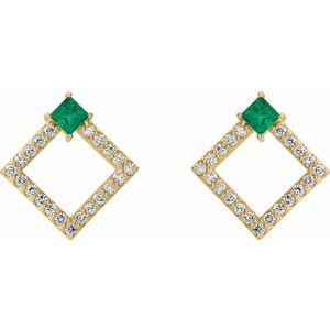 14K Yellow Gold Natural Emerald & 1/3 CTW Natural Diamond Earrings