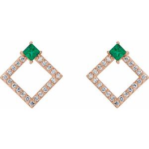 14K Rose Gold Natural Emerald & 1/3 CTW Natural Diamond Earrings