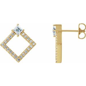 14K Yellow Gold Natural White Sapphire & 1/3 CTW Natural Diamond Earrings