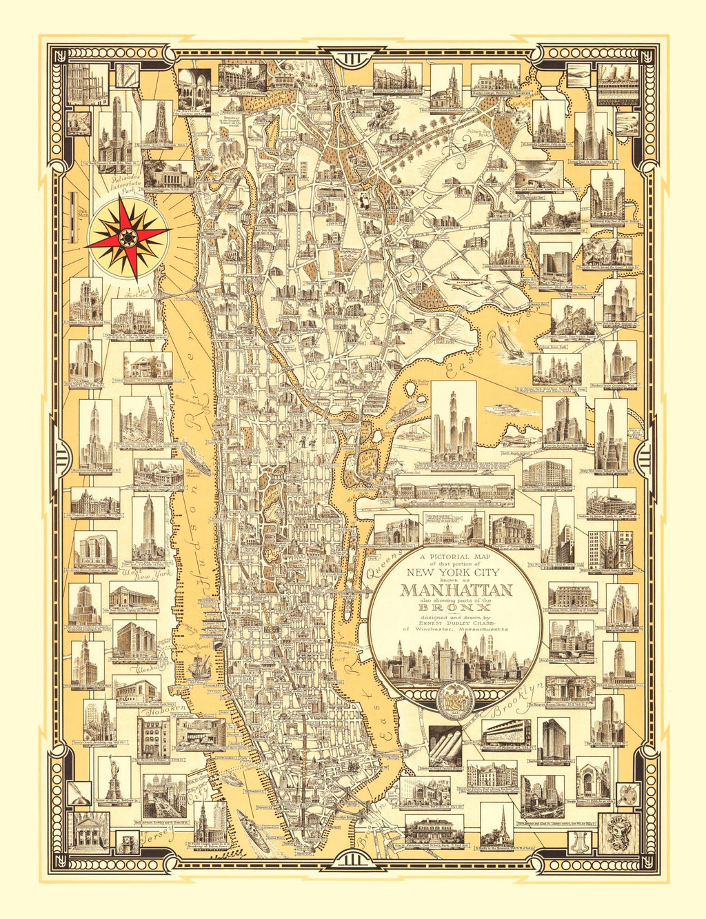 Vintage Map of Manhattan, New York 1939