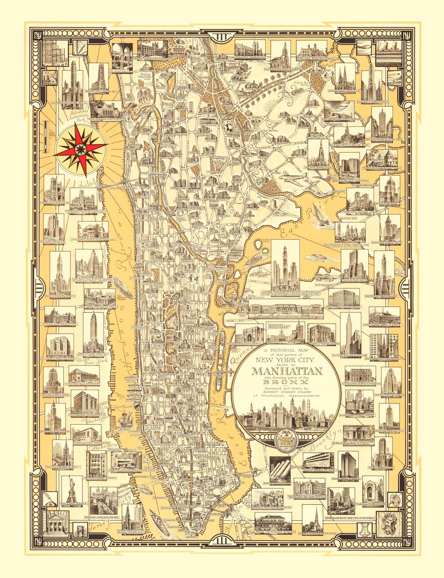 Vintage Map of Manhattan, New York 1939
