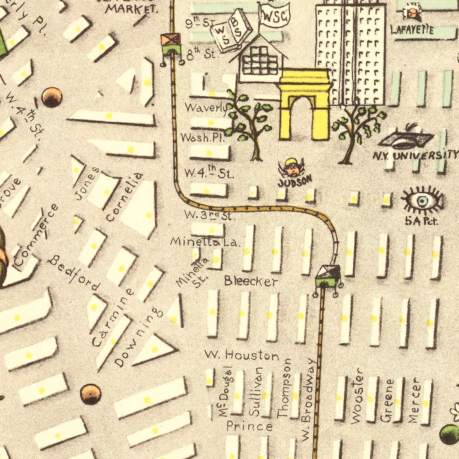 Vintage Map of Manhattan, New York 1927