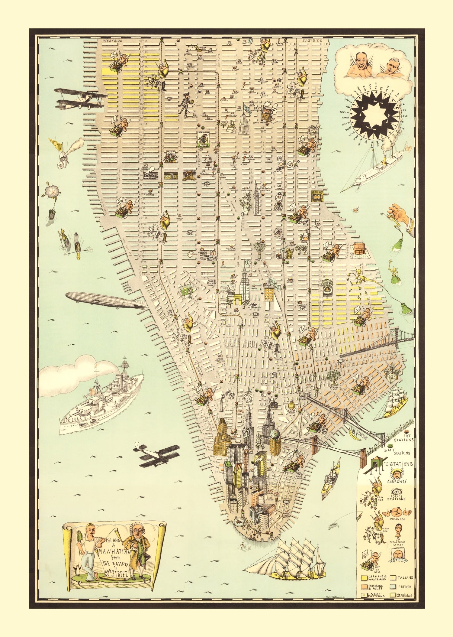 Vintage Map of Manhattan, New York 1927