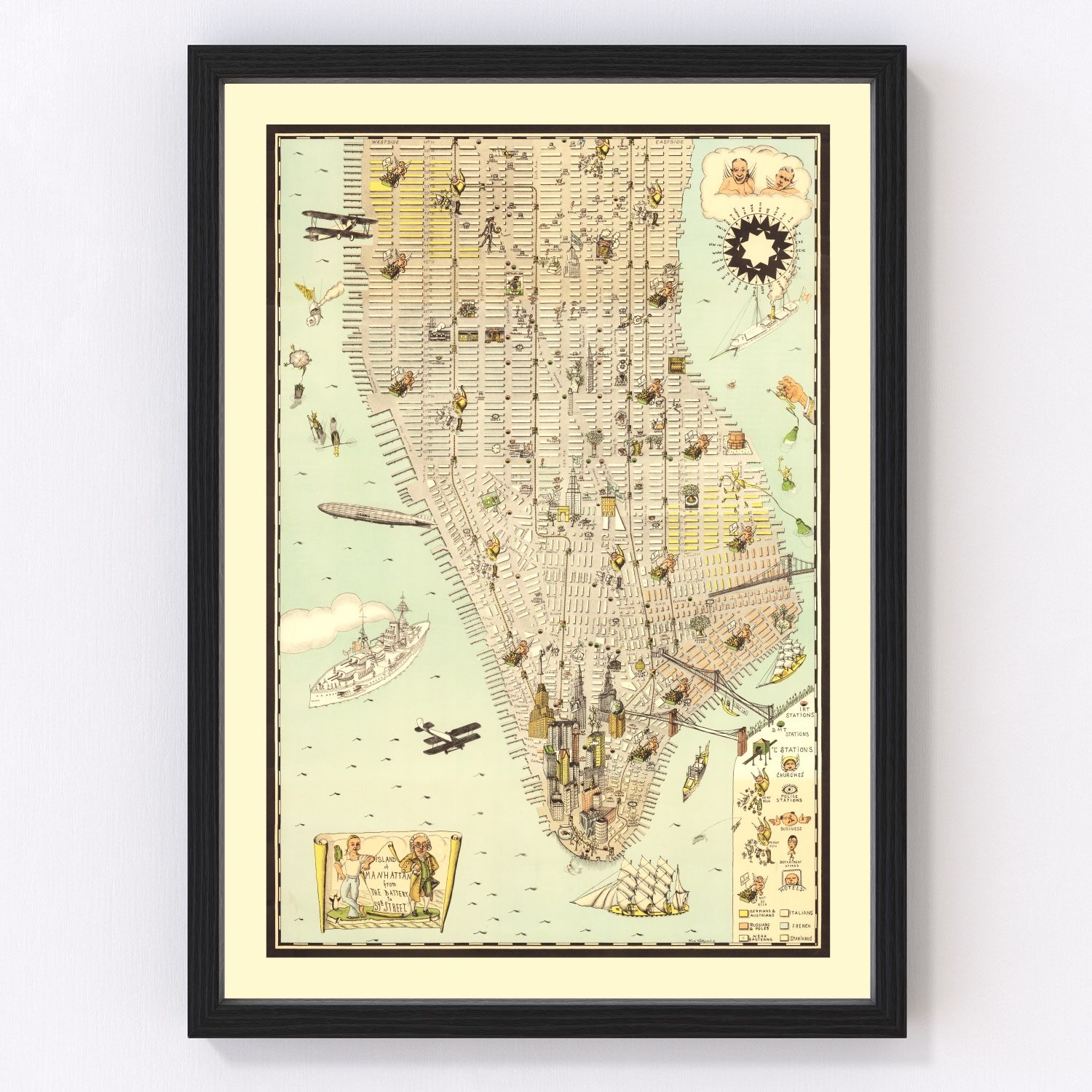 Vintage Map of Manhattan, New York 1927