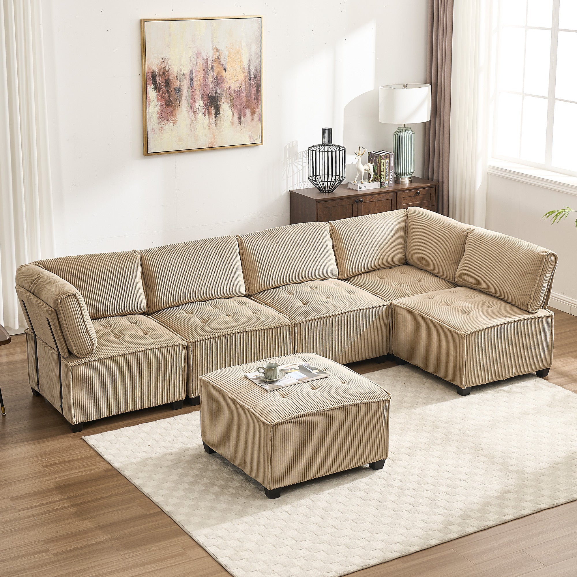 UNITED WE WIN Modular Sectional Sofa U Shaped Modular Couch with Reversible Chaise Modular Sofa Sectional Couch,6- Seat Convertible Sofa,Fit for Living Room