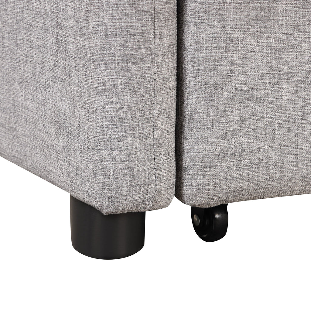 3-in-1 Pull Out Sofa Sleeper with Wing Table and USB Charge, Gray Linen, Iron Frame, 36.2-71.7'D x 42.9'W x 35.8'H