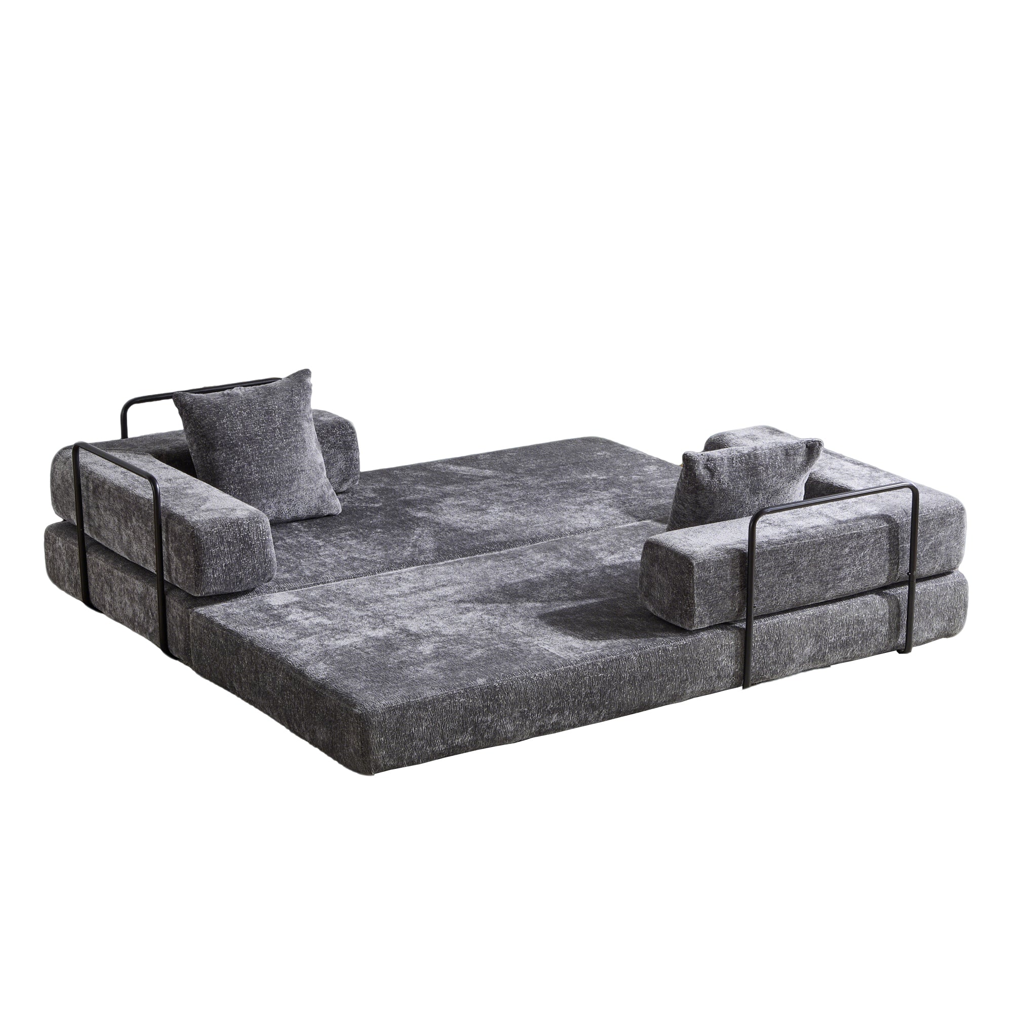 Floor Couch,Compression Sofa,Convertible Floor Sofa Bed-with Pillow Back Support Armrest,Comfy Futon Couch Lounge Sleeper Bed,Chenile fabric,for Living Room Bedroom (DARK-GREY)