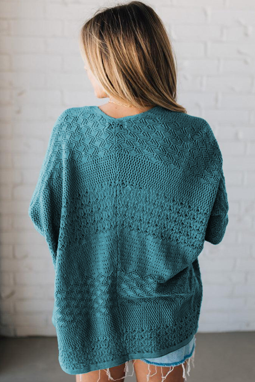 Jet Stream Mix Pattern Hollow Knit Open Front Cardigan