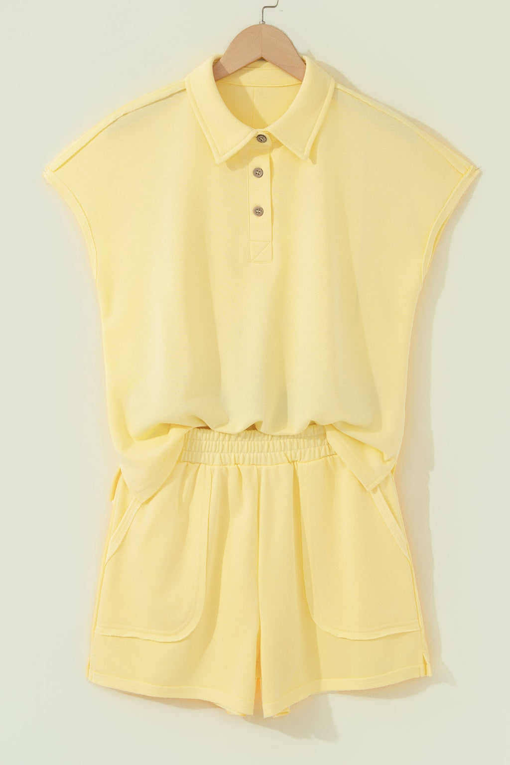 Solid Polo Tee & Elastic Waist Short Set