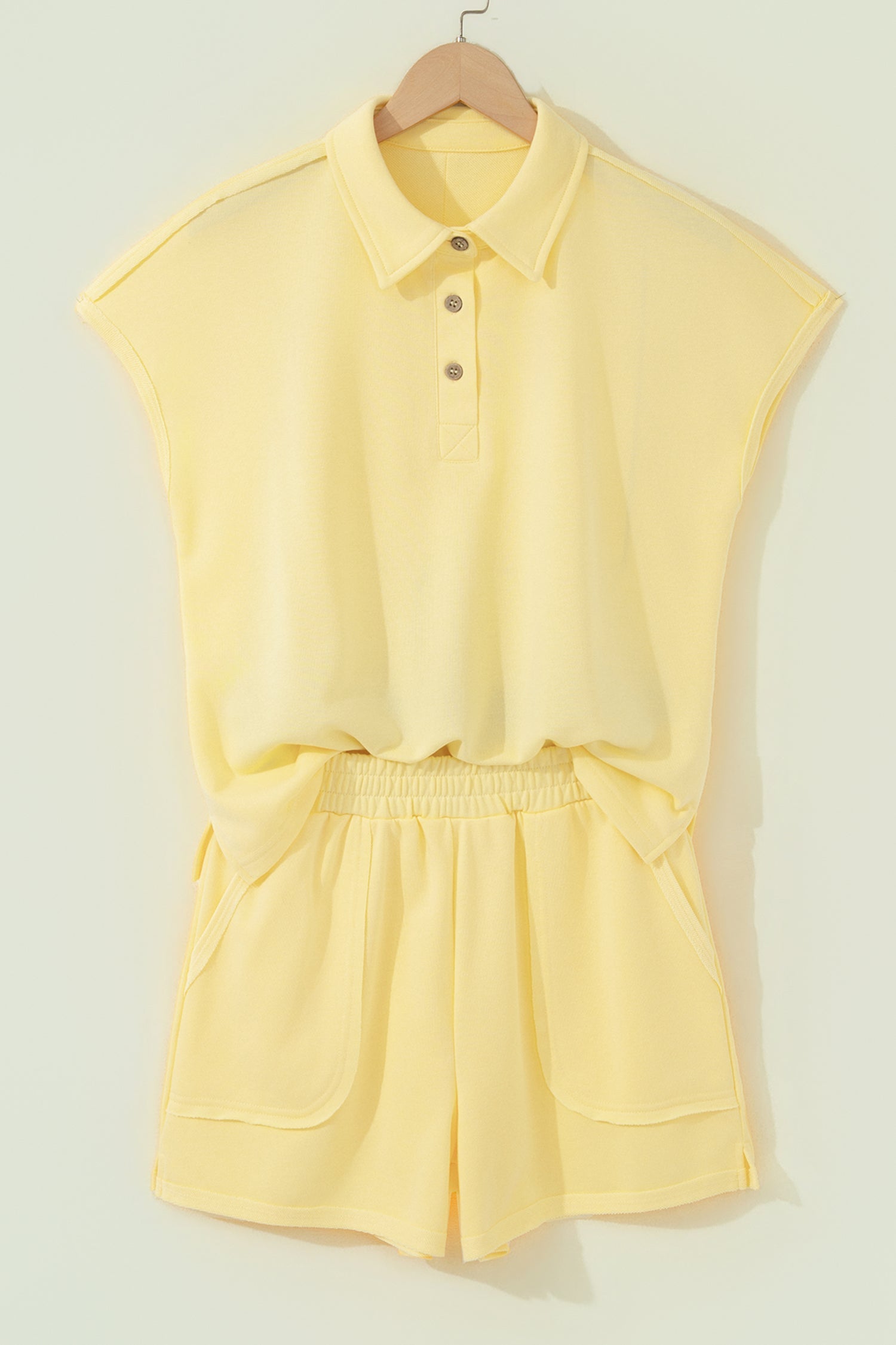 Solid Polo Tee & Elastic Waist Short Set