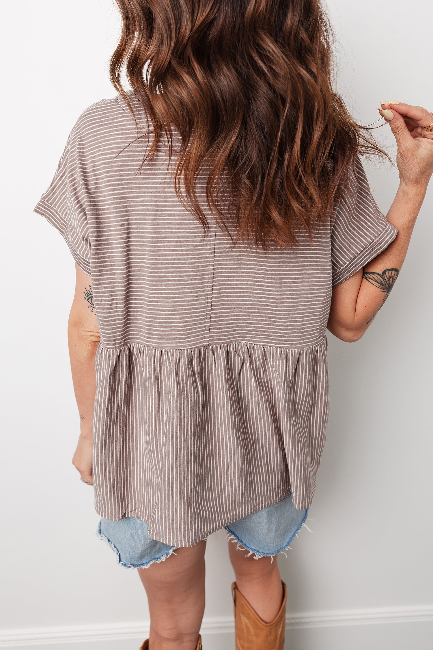 Stripe Buttoned V-Neck T-Shirt