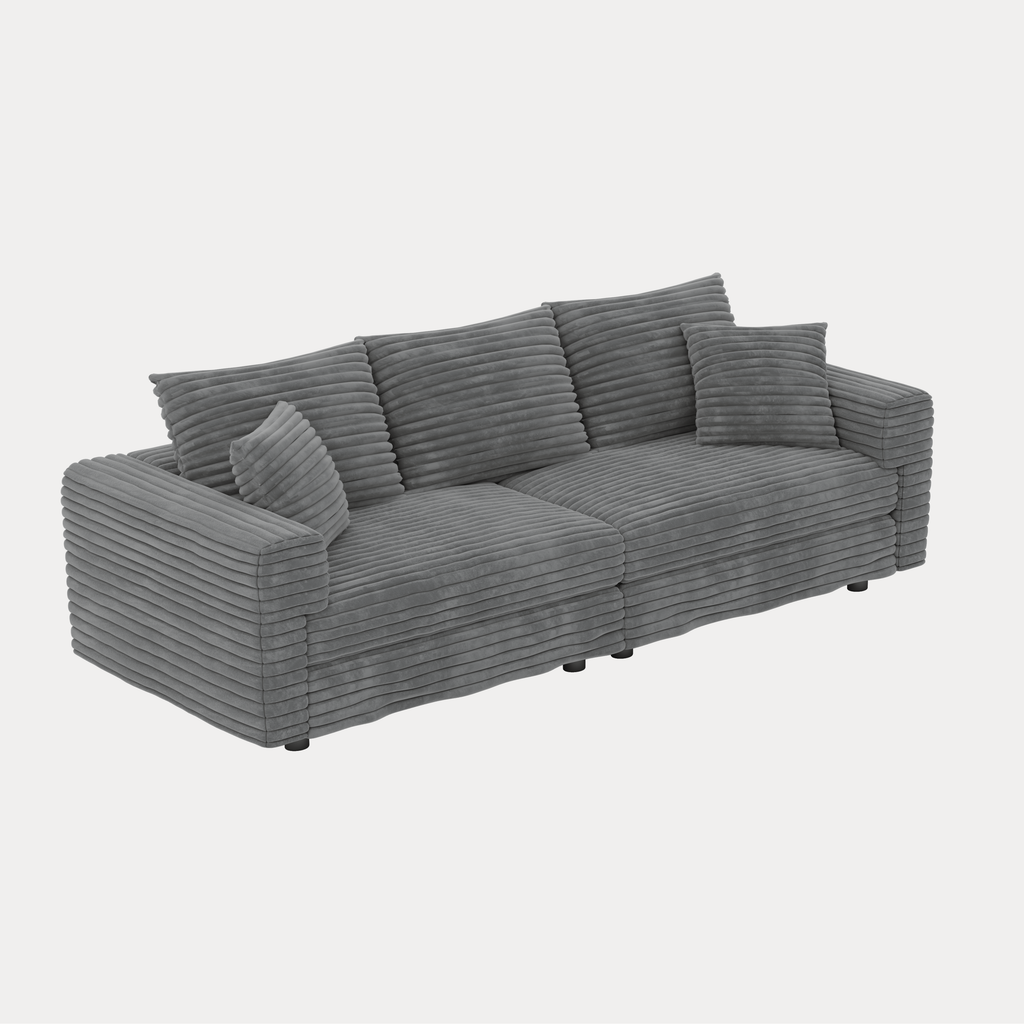 82.7 ' Plush Corduroy 3-Seat Sofa,Modern Comfy Upholstered Sofa Cloud Couch,Deep Seat Couches with Soft Pillows,Convertible Deep Seat Sofa Lounge Chair for Living Room Bedroom,Apartment,Office,Grey
