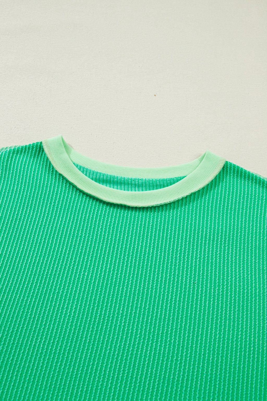 Colorblock Corded Knit Uneven Hem T-Shirt