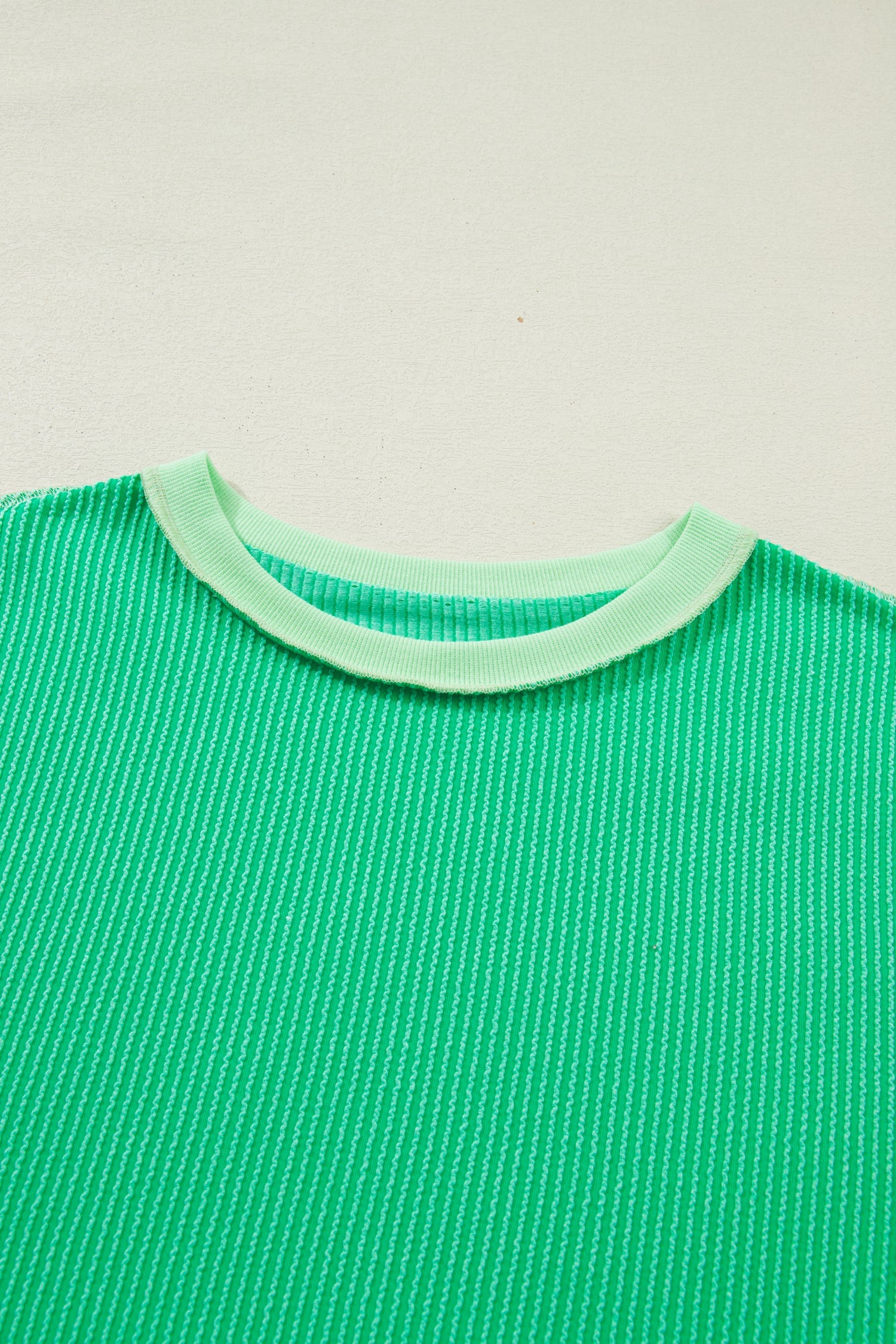 Colorblock Corded Knit Uneven Hem T-Shirt