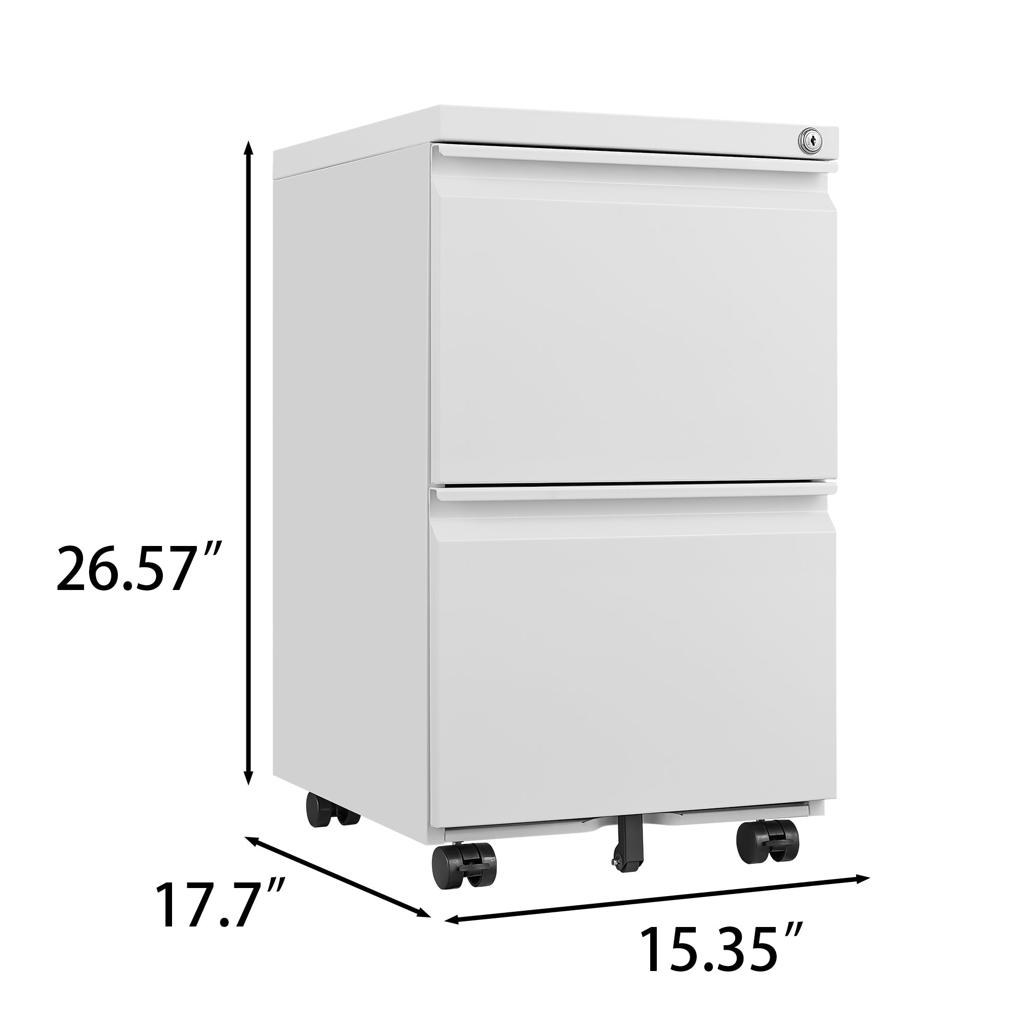 Metal 2 Drawer Mobile File Cabinet with Lock, Under Desk Office Steel Filing Cabinet, White, 25.6''H Legal/Letter Size Files Storage