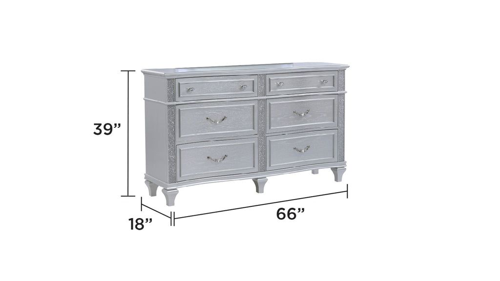 Mystic Contemporary Style Upholstered LED headboard King 5PC Bedroom Set made with Wood in Silver(CA Inventory)