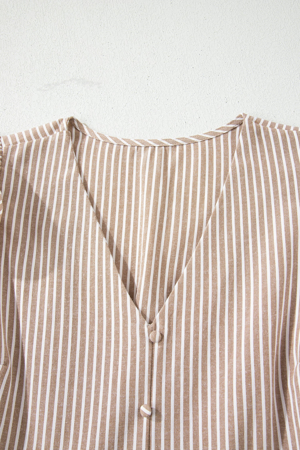 Stripe Flutter Sleeve Buttoned V-Neck Maxi Dress