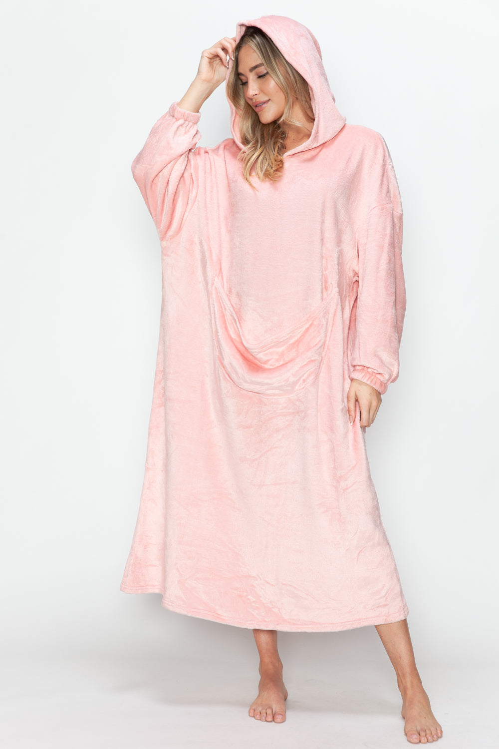 Double Take Full Size Pocketed Hooded Midi Lounge Night Gown