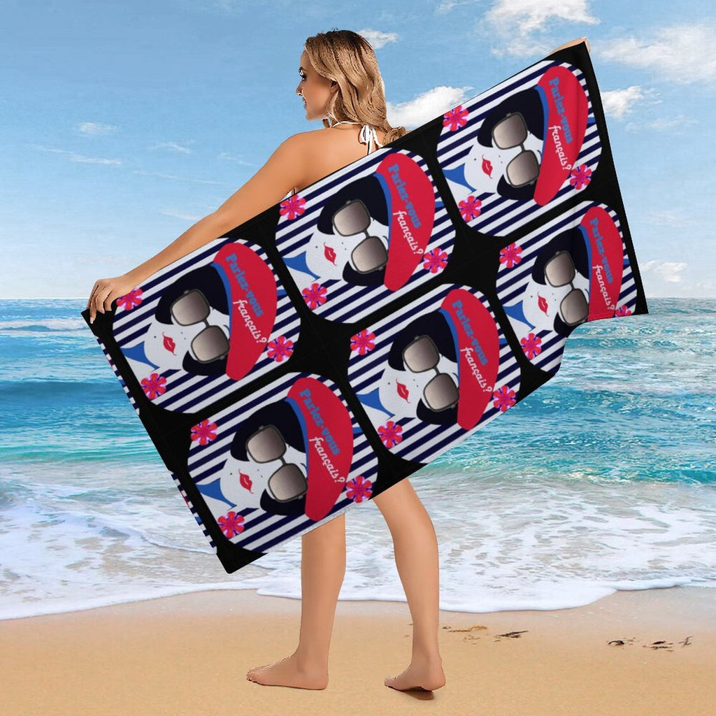Parlez-vous Francais? French Girl Beach or Bath Towel - 61.4" x 30.3"