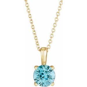 14K Yellow Gold 5 mm Natural Blue Zircon 16-18" Necklace