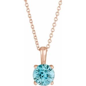 14K Rose Gold 4 mm Natural Blue Zircon 16-18" Necklace