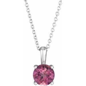 Platinum 4 mm Natural Pink Tourmaline 16-18" Necklace