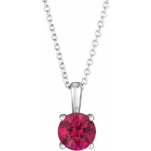 14K White Gold 5 mm Lab-Grown Ruby 16-18" Necklace