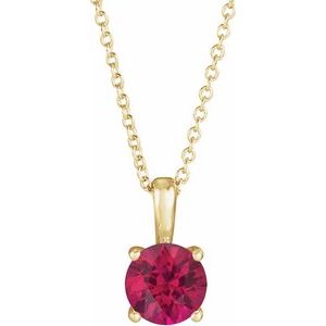 14K Yellow Gold 5 mm Lab-Grown Ruby 16-18" Necklace