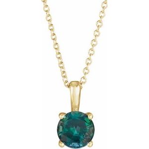14K Yellow Gold 4 mm Lab-Grown Alexandrite 16-18" Necklace