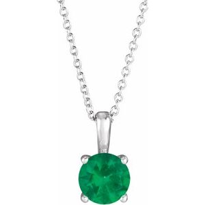 Sterling Silver 5 mm Natural Emerald 16-18" Necklace