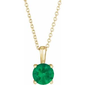 14K Yellow Gold 4 mm Natural Emerald 16-18" Necklace