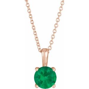 14K Rose Gold 4 mm Lab-Grown Emerald 16-18" Necklace